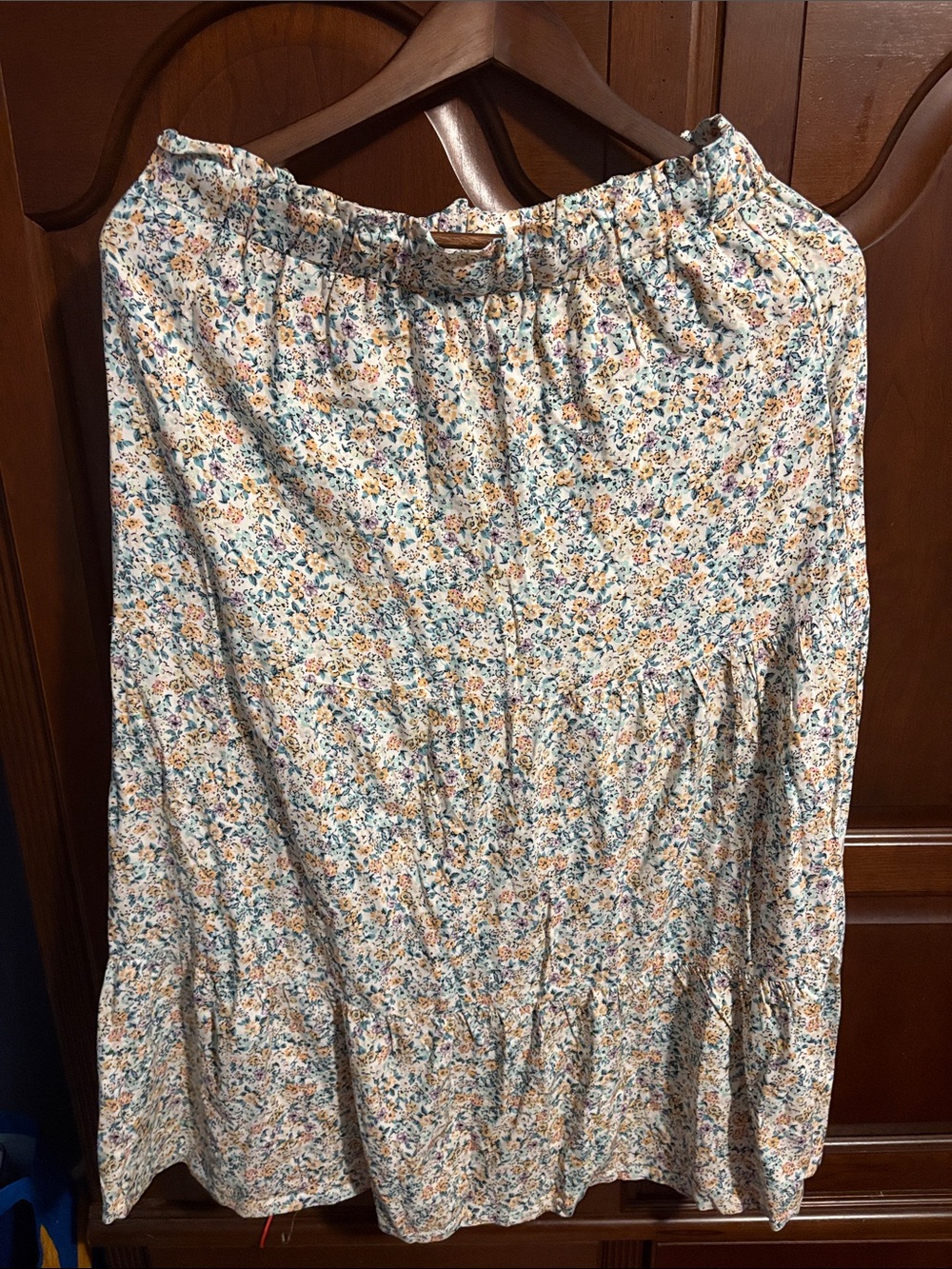 Joe B Floral Midi Skirt in Cream, Blue, Yellow